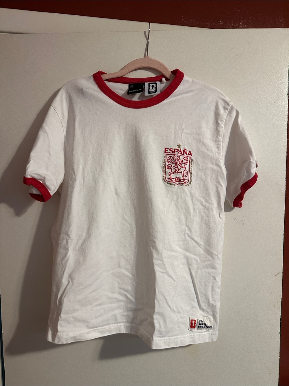 Pull&Bear White Ringer Tee with Red Trim and España Crest